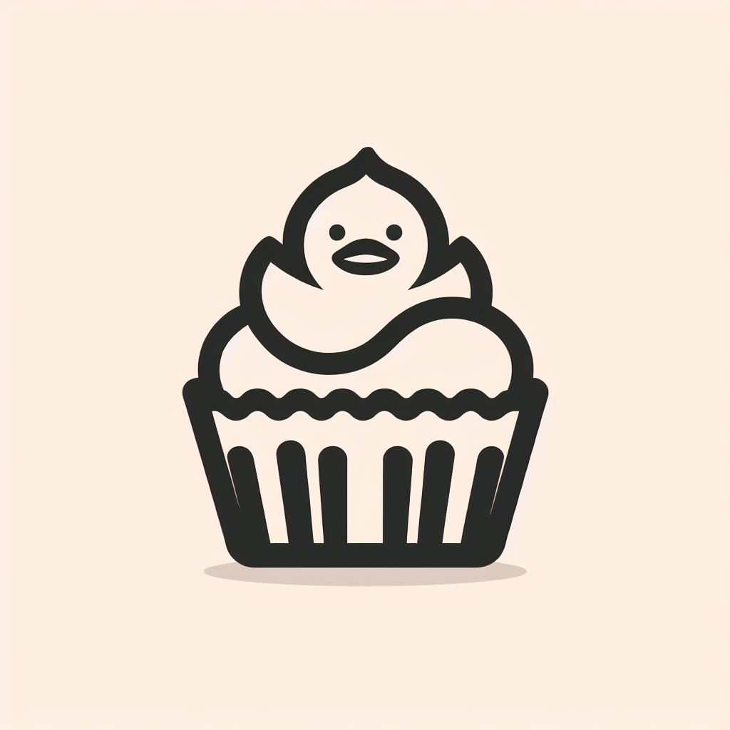 Devizes Ultimate Cake Society Logo - black outlined rubber duck on top of a cupcake